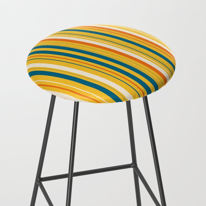 Retro 70s Vertical Stripes Orange Blue Yellow Pattern Stool Gallery Image 2