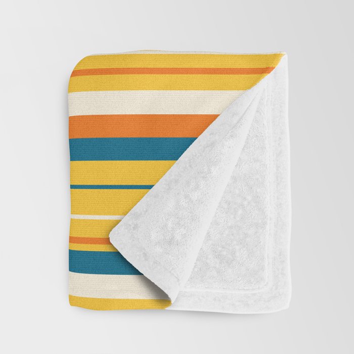 Retro 70s Vertical Stripes Orange Blue Yellow Pattern Throw Blanket Gallery Image 3