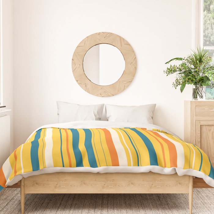 Retro 70s Vertical Stripes Orange Blue Yellow Pattern Duvet Cover Gallery Image 3