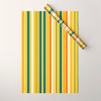 Retro 70s Vertical Stripes Orange Blue Yellow Pattern Wrapping Paper Gallery Image 1