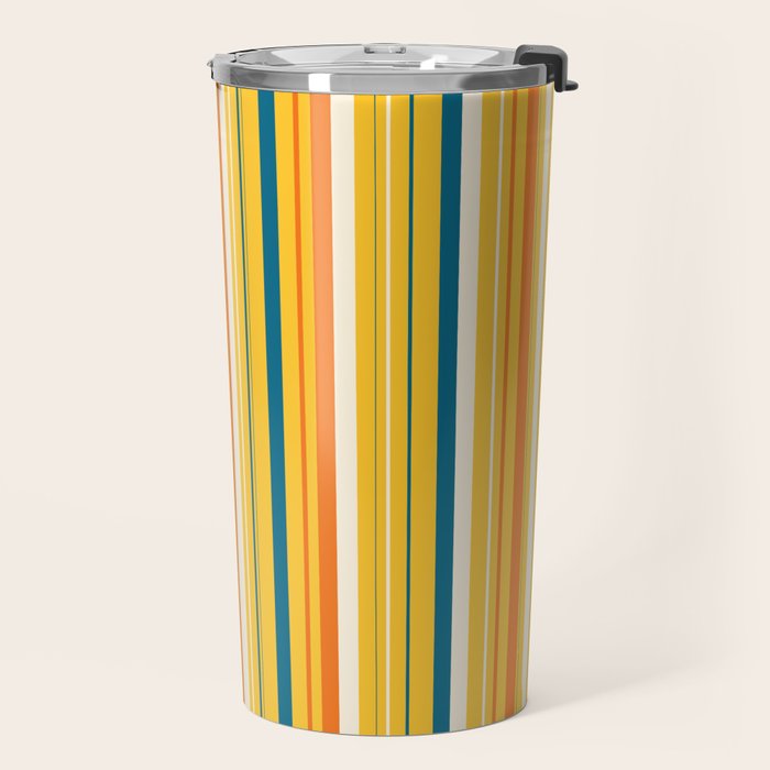 Retro 70s Vertical Stripes Orange Blue Yellow Pattern Travel Mug Gallery Image 2