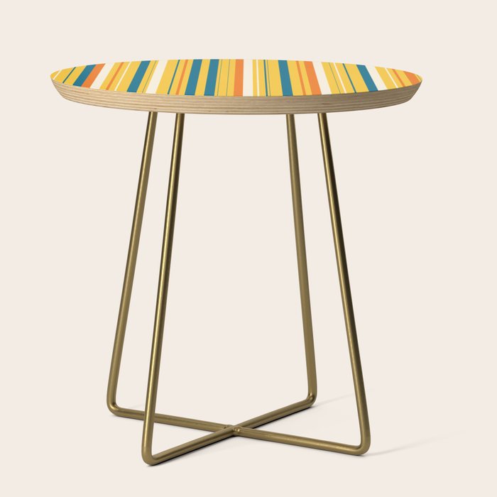 Retro 70s Vertical Stripes Orange Blue Yellow Pattern Side Table Gallery Image 1