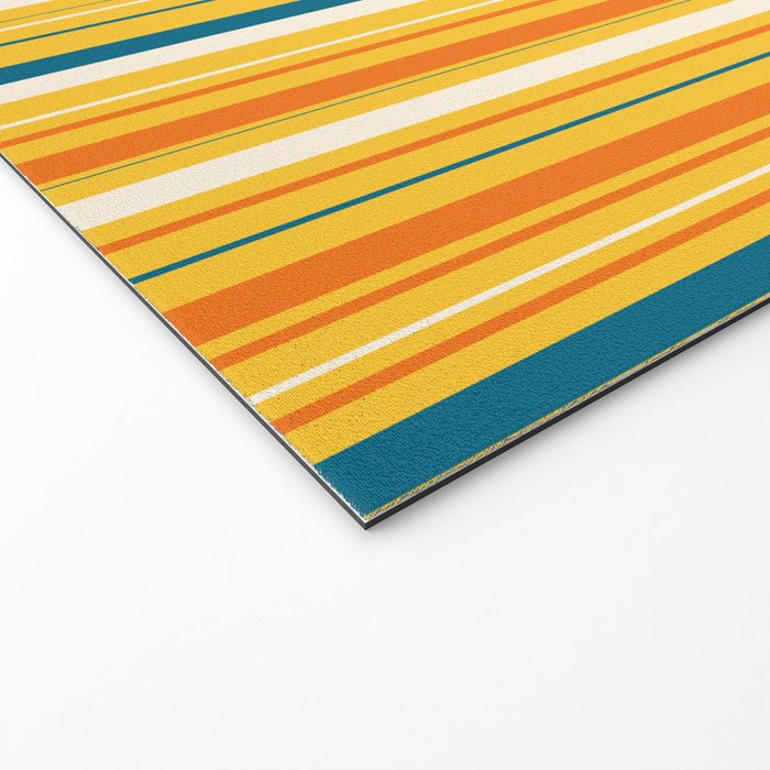 Retro 70s Vertical Stripes Orange Blue Yellow Pattern Welcome Mat Gallery Image 2