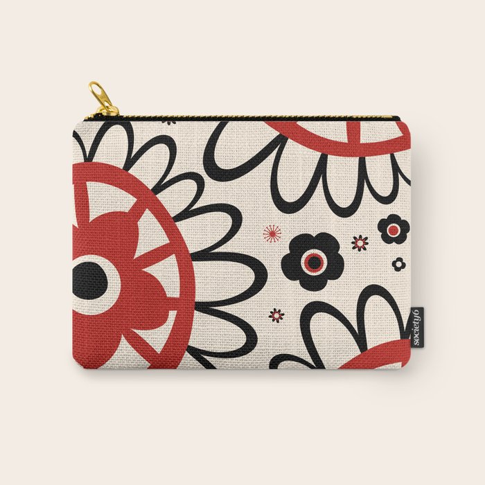 Dulcie Flowers Mid Century Modern Floral Abstract Pattern Red Black Cream Carry All Pouch Gallery Image 1
