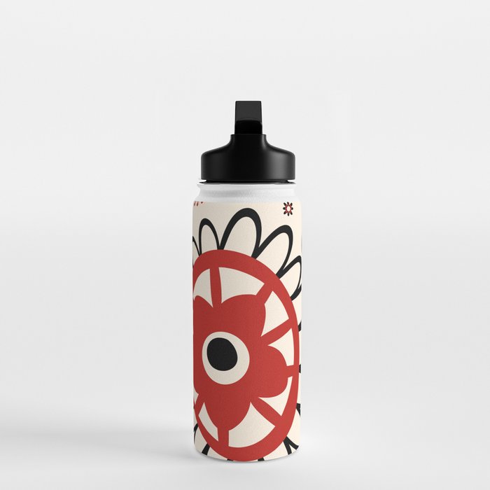 Dulcie Flowers Mid Century Modern Floral Abstract Pattern Red Black Cream Water Bottle Gallery Image 3