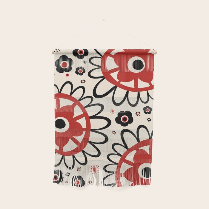 Dulcie Flowers Mid Century Modern Floral Abstract Pattern Red Black Cream Wall Hanging Gallery Image 1