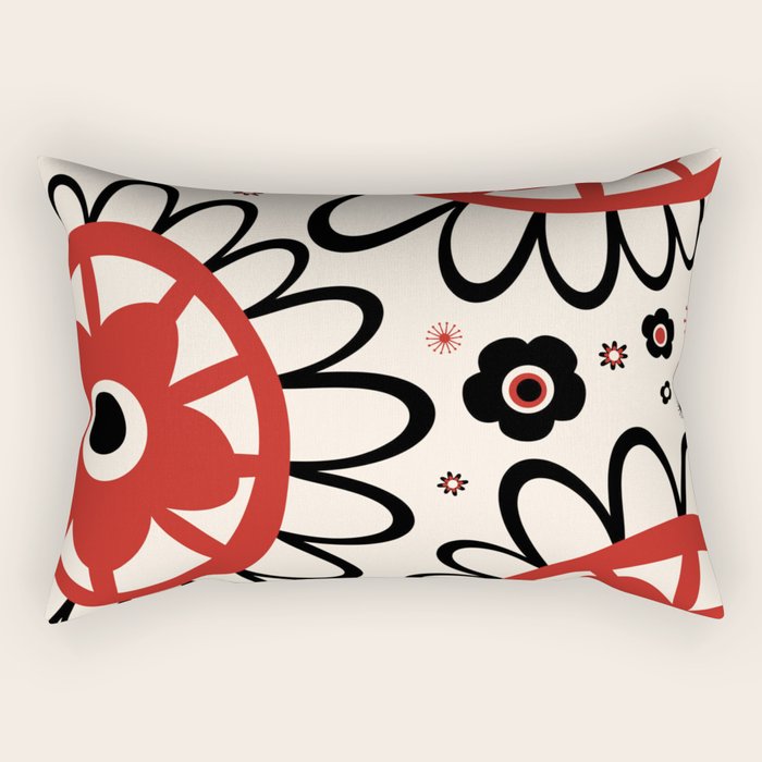 Dulcie Flowers Mid Century Modern Floral Abstract Pattern Red Black Cream Rectangular Pillow Gallery Image 1