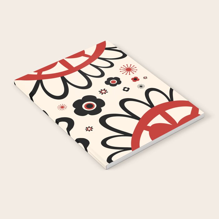 Dulcie Flowers Mid Century Modern Floral Abstract Pattern Red Black Cream Notebook Gallery Image 1