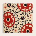 Dulcie Flowers Mid Century Modern Floral Abstract Pattern Red Black Cream Wood Wall Art Gallery Image 1