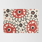 Dulcie Flowers Mid Century Modern Floral Abstract Pattern Red Black Cream Rug Gallery Image 2