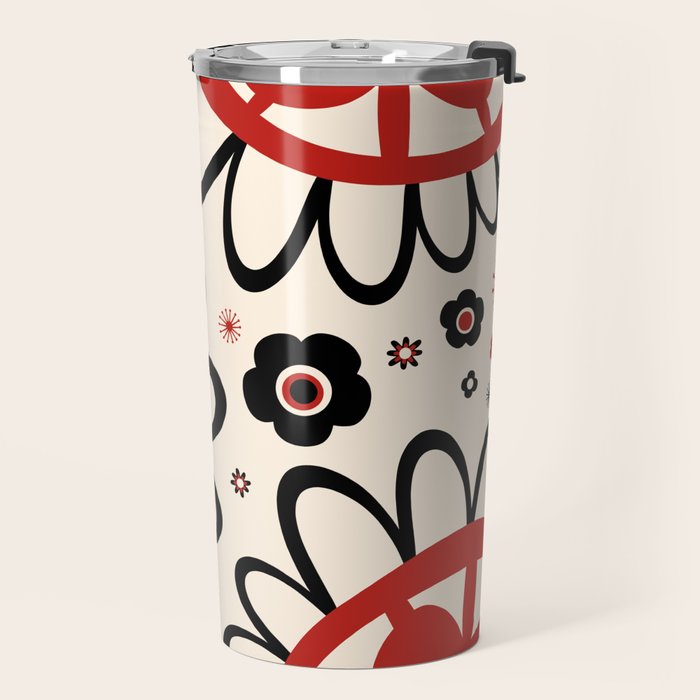 Dulcie Flowers Mid Century Modern Floral Abstract Pattern Red Black Cream Travel Mug Gallery Image 2