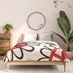Dulcie Flowers Mid Century Modern Floral Abstract Pattern Red Black Cream Comforter Gallery Image 3
