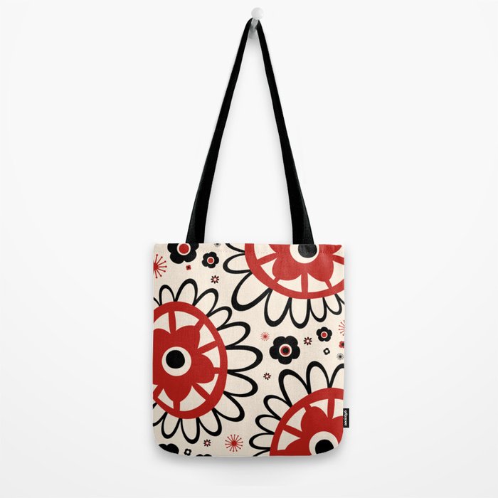 Dulcie Flowers Mid Century Modern Floral Abstract Pattern Red Black Cream Tote Bag Gallery Image 2