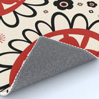 Dulcie Flowers Mid Century Modern Floral Abstract Pattern Red Black Cream Rug Gallery Image 4