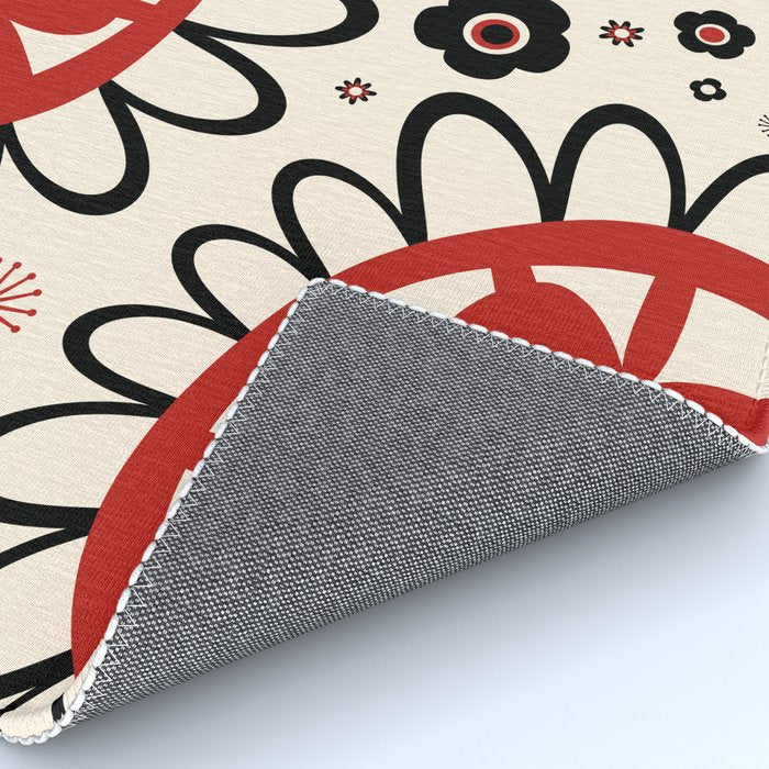 Dulcie Flowers Mid Century Modern Floral Abstract Pattern Red Black Cream Rug Gallery Image 4