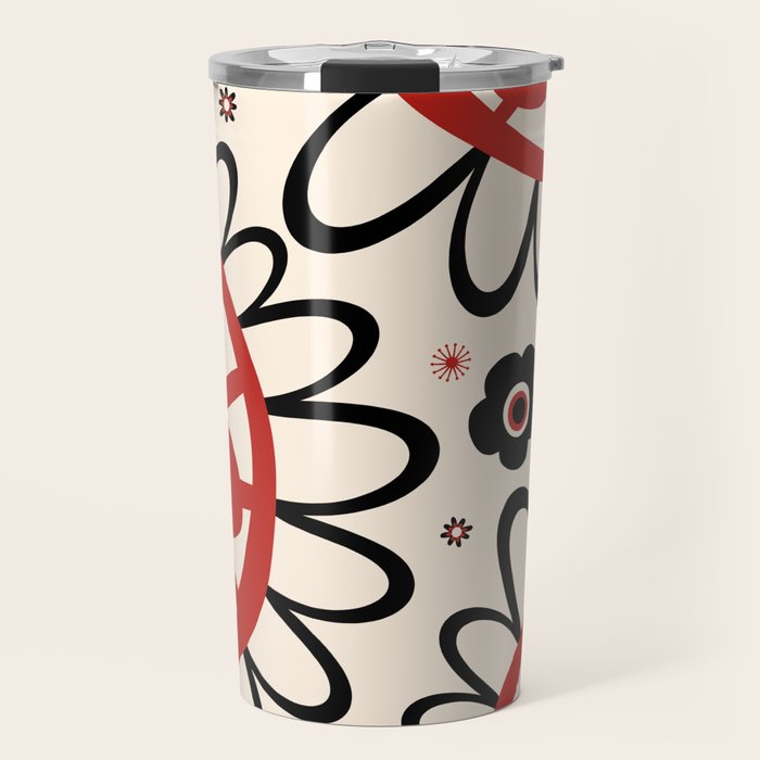 Dulcie Flowers Mid Century Modern Floral Abstract Pattern Red Black Cream Travel Mug Gallery Image 1