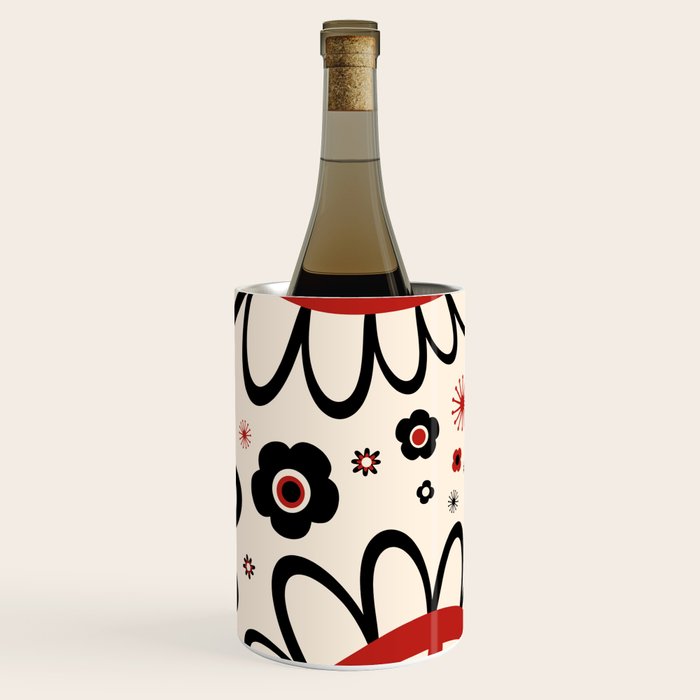 Dulcie Flowers Mid Century Modern Floral Abstract Pattern Red Black Cream Wine Chiller Gallery Image 3