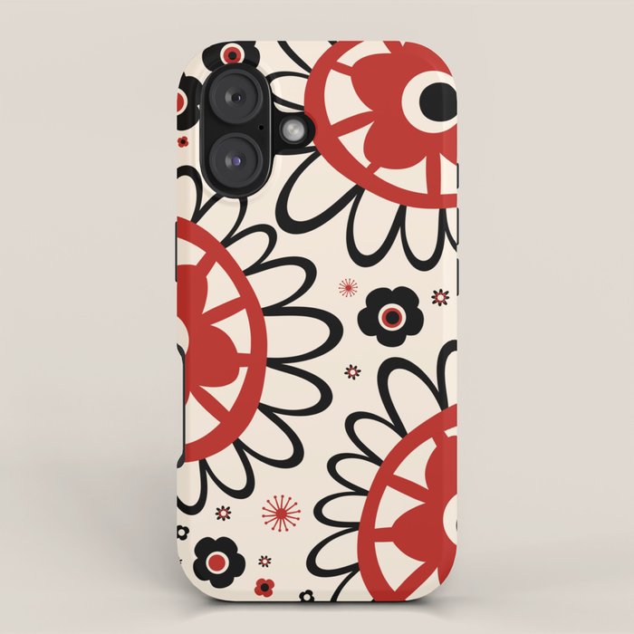 Dulcie Flowers Mid Century Modern Floral Abstract Pattern Red Black Cream iPhone Case Gallery Image 1