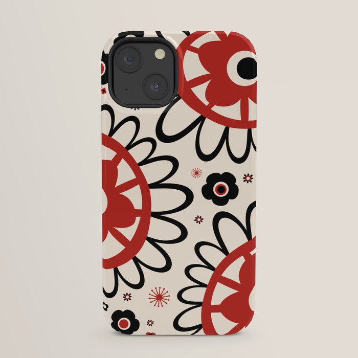 Dulcie Flowers Mid Century Modern Floral Abstract Pattern Red Black Cream iPhone Case Gallery Image 29