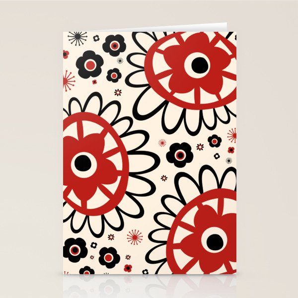 Dulcie Flowers Mid Century Modern Floral Abstract Pattern Red Black Cream Stationery Card Gallery Image 1