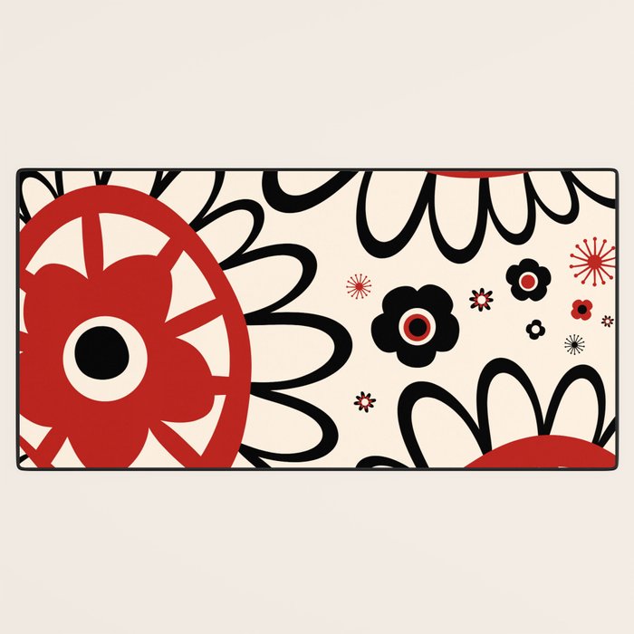 Dulcie Flowers Mid Century Modern Floral Abstract Pattern Red Black Cream Desk Mat Gallery Image 3