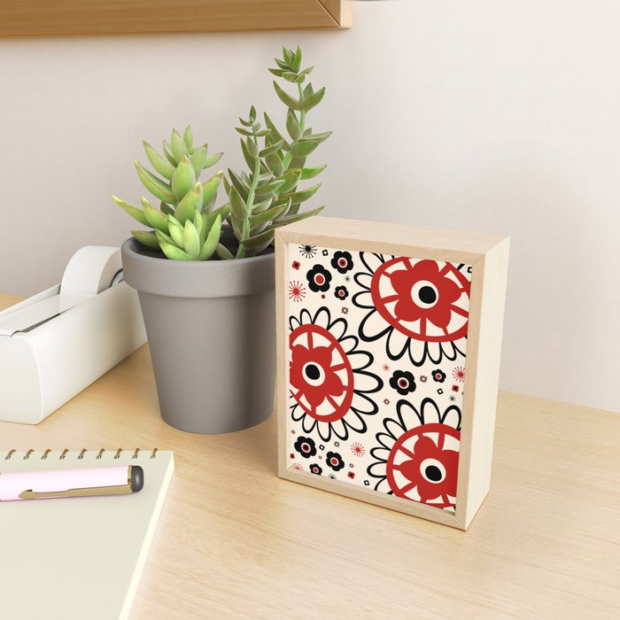 Dulcie Flowers Mid Century Modern Floral Abstract Pattern Red Black Cream Mini Art Print Gallery Image 2