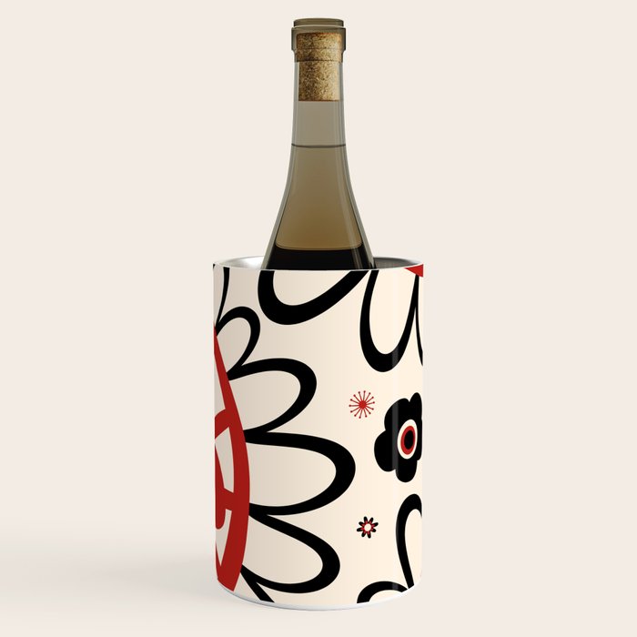 Dulcie Flowers Mid Century Modern Floral Abstract Pattern Red Black Cream Wine Chiller Gallery Image 1