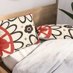 Dulcie Flowers Mid Century Modern Floral Abstract Pattern Red Black Cream Pillow Sham Gallery Image 2