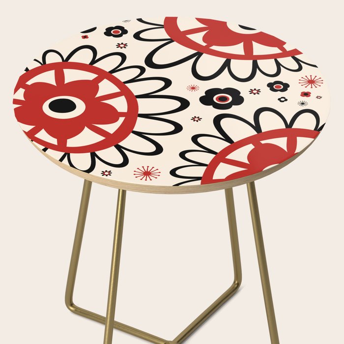 Dulcie Flowers Mid Century Modern Floral Abstract Pattern Red Black Cream Side Table Gallery Image 2