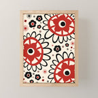 Dulcie Flowers Mid Century Modern Floral Abstract Pattern Red Black Cream Mini Art Print Gallery Image 1