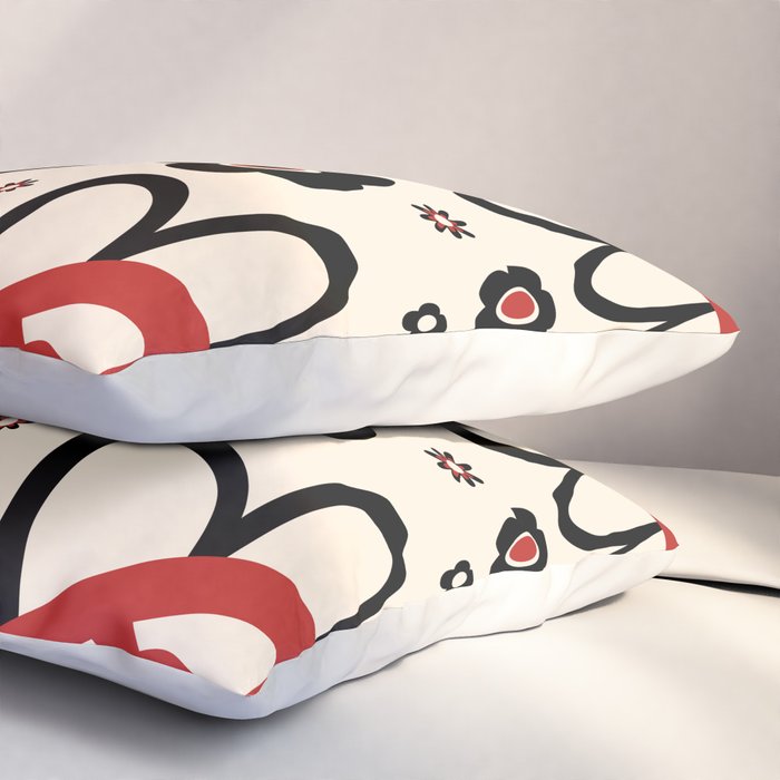 Dulcie Flowers Mid Century Modern Floral Abstract Pattern Red Black Cream Pillow Sham Gallery Image 3