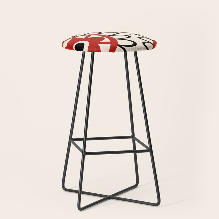 Dulcie Flowers Mid Century Modern Floral Abstract Pattern Red Black Cream Stool Gallery Image 1