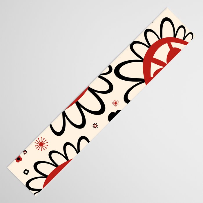 Dulcie Flowers Mid Century Modern Floral Abstract Pattern Red Black Cream Table Runner Gallery Image 3