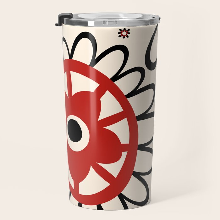 Dulcie Flowers Mid Century Modern Floral Abstract Pattern Red Black Cream Travel Mug Gallery Image 3