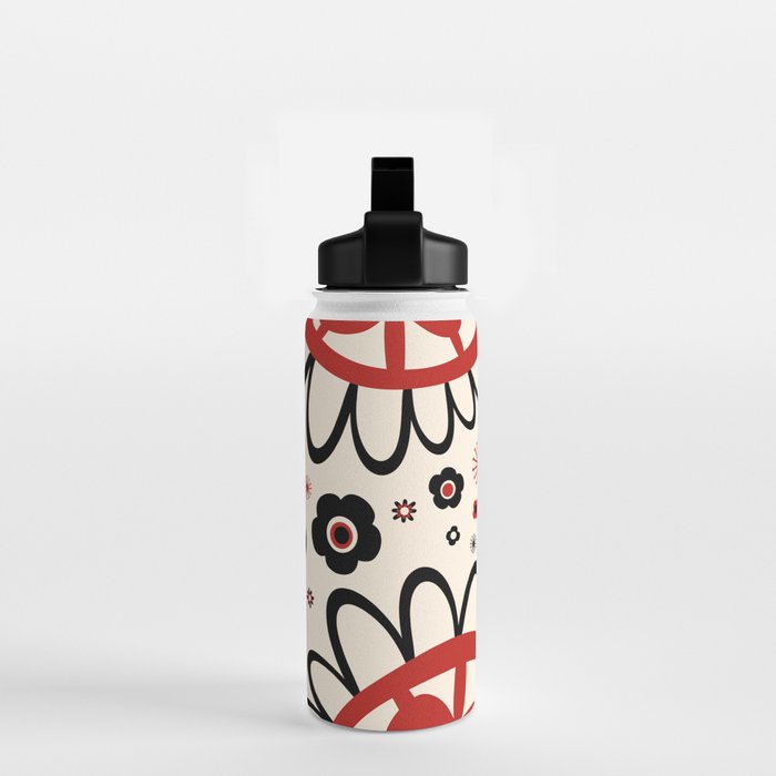Dulcie Flowers Mid Century Modern Floral Abstract Pattern Red Black Cream Water Bottle Gallery Image 2