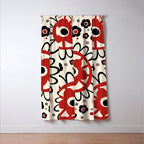 Dulcie Flowers Mid Century Modern Floral Abstract Pattern Red Black Cream Window Curtain Gallery Image 3