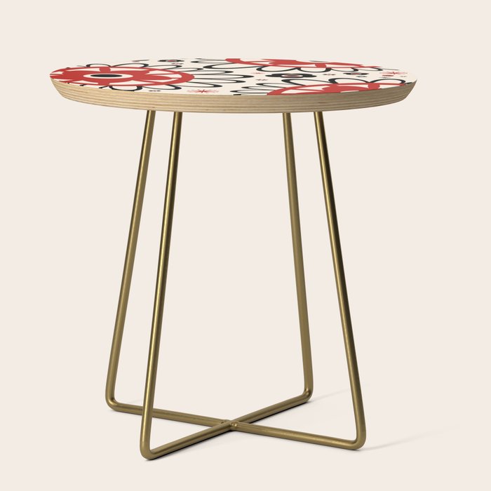Dulcie Flowers Mid Century Modern Floral Abstract Pattern Red Black Cream Side Table Gallery Image 1