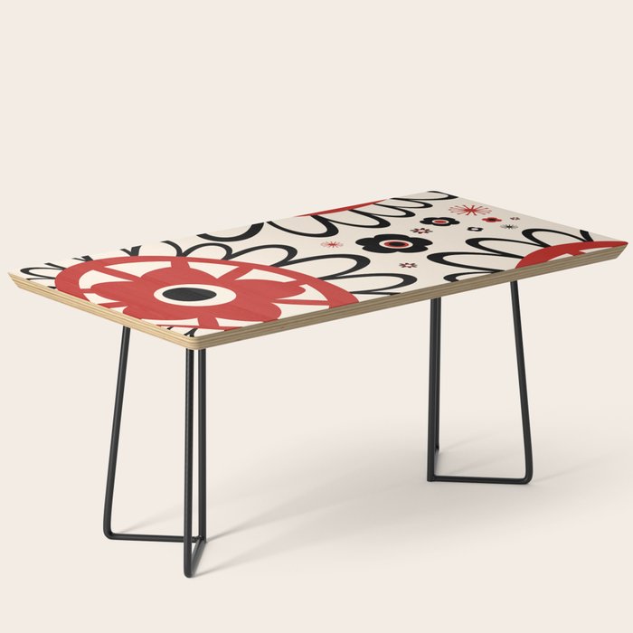 Dulcie Flowers Mid Century Modern Floral Abstract Pattern Red Black Cream Coffee Table Gallery Image 1