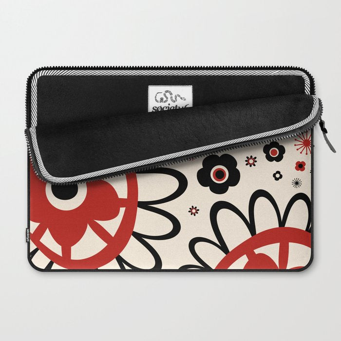 Dulcie Flowers Mid Century Modern Floral Abstract Pattern Red Black Cream Laptop Sleeve Gallery Image 2