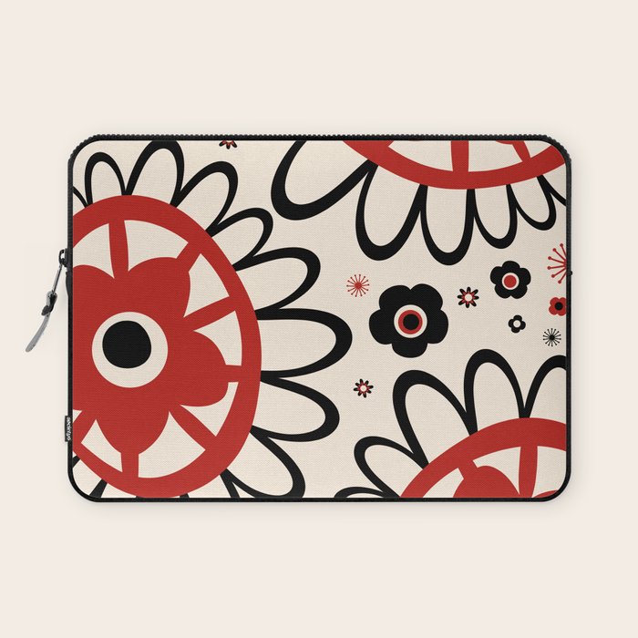 Dulcie Flowers Mid Century Modern Floral Abstract Pattern Red Black Cream Laptop Sleeve Gallery Image 1