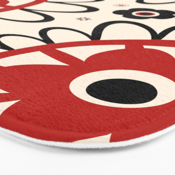 Dulcie Flowers Mid Century Modern Floral Abstract Pattern Red Black Cream Bath Mat Gallery Image 3