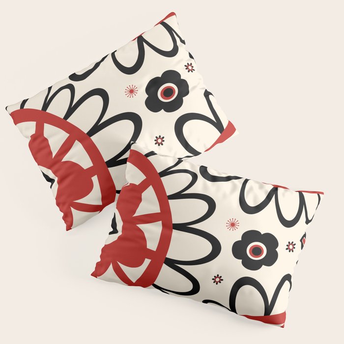 Dulcie Flowers Mid Century Modern Floral Abstract Pattern Red Black Cream Pillow Sham Gallery Image 1