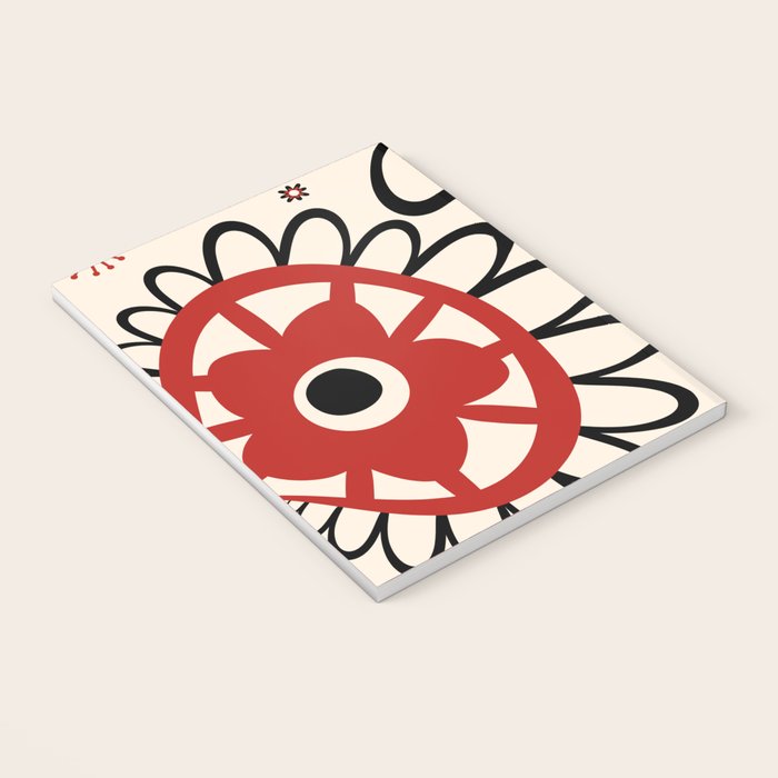 Dulcie Flowers Mid Century Modern Floral Abstract Pattern Red Black Cream Notebook Gallery Image 3