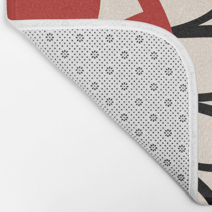 Dulcie Flowers Mid Century Modern Floral Abstract Pattern Red Black Cream Bath Mat Gallery Image 2