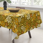 1970s Retro Flowers Pattern in Yellow, Orange & Olive Green Tablecloth Gallery Image 3