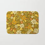 1970s Retro Flowers Pattern in Yellow, Orange & Olive Green Bath Mat Gallery Image 1
