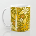 1970s Retro Flowers Pattern in Yellow, Orange & Olive Green Coffee Mug Gallery Image 3