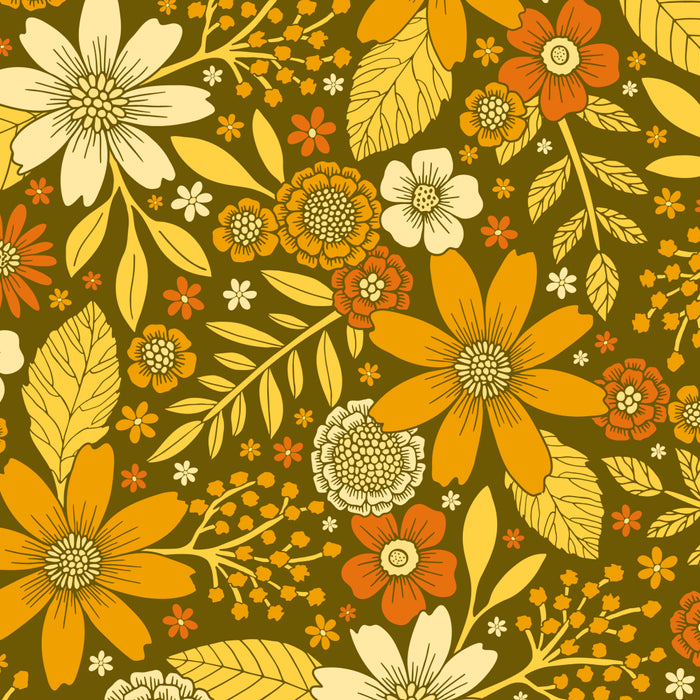 1970s Retro Flowers Pattern in Yellow, Orange & Olive Green Coffee Mug Gallery Image 2