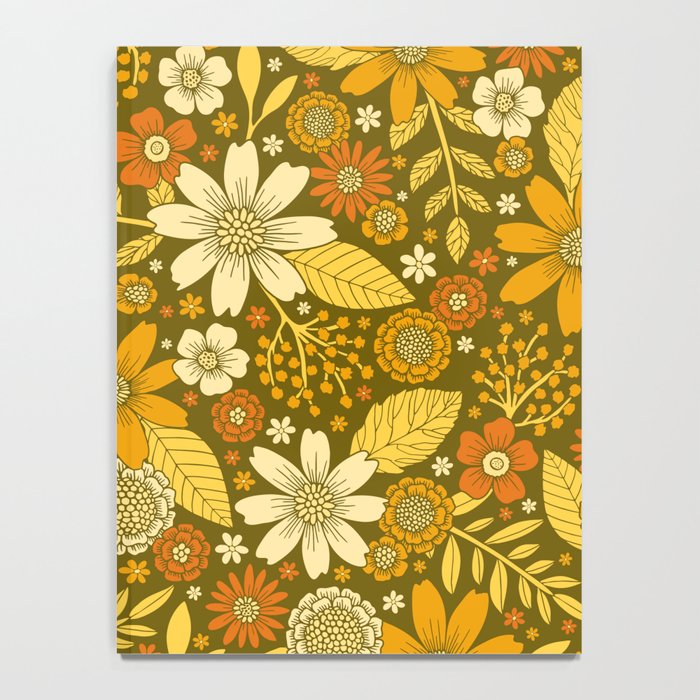 1970s Retro Flowers Pattern in Yellow, Orange & Olive Green Notebook Gallery Image 4