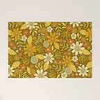 1970s Retro Flowers Pattern in Yellow, Orange & Olive Green Welcome Mat Gallery Image 1
